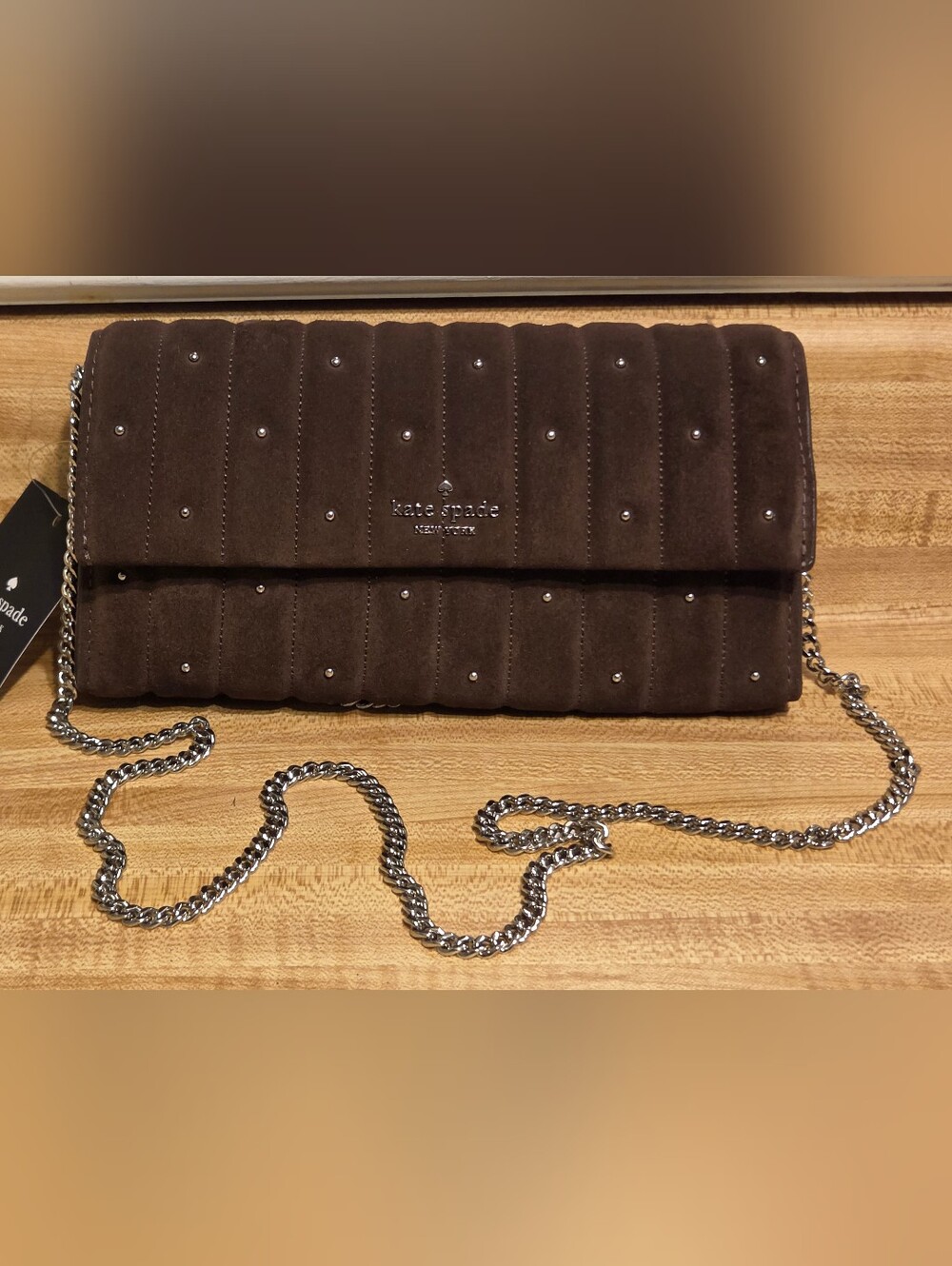 Kate Spade NWT Cocoa Studded Suede WOC, Clutch Or Shoulder/Crossbody
